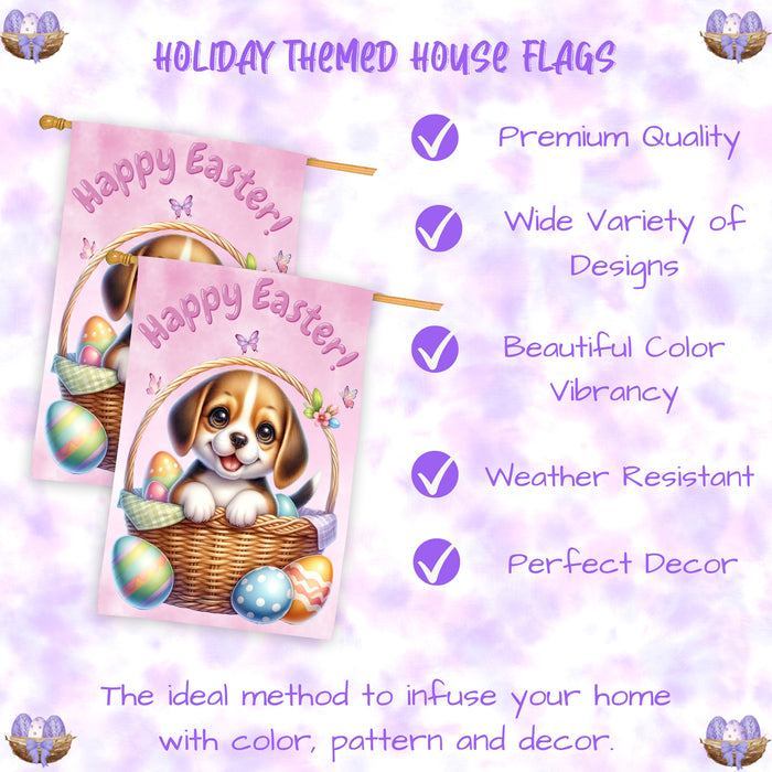 Beagle Puppy Easter House Flag 28 x 40 Double Sided Spring Garden Yard Decor Gift