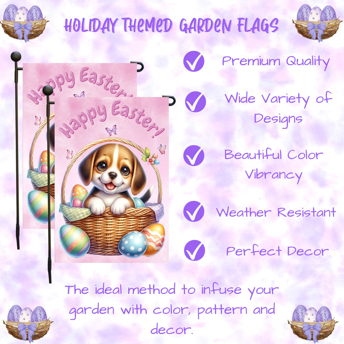 Beagle Dog Lover Easter Garden Flag Bunny Ears Puppy Eggs Cute Gift Décor 12x18 Inch Single Side and Double Sided