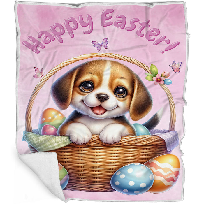 Easter Egg Hunt Beagle with Bunny Ears Happy Easter Holiday Blanket, EGHNTBLNKTDG00007