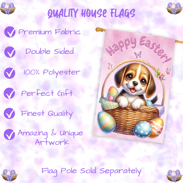 Beagle Puppy Easter House Flag 28 x 40 Double Sided Spring Garden Yard Decor Gift