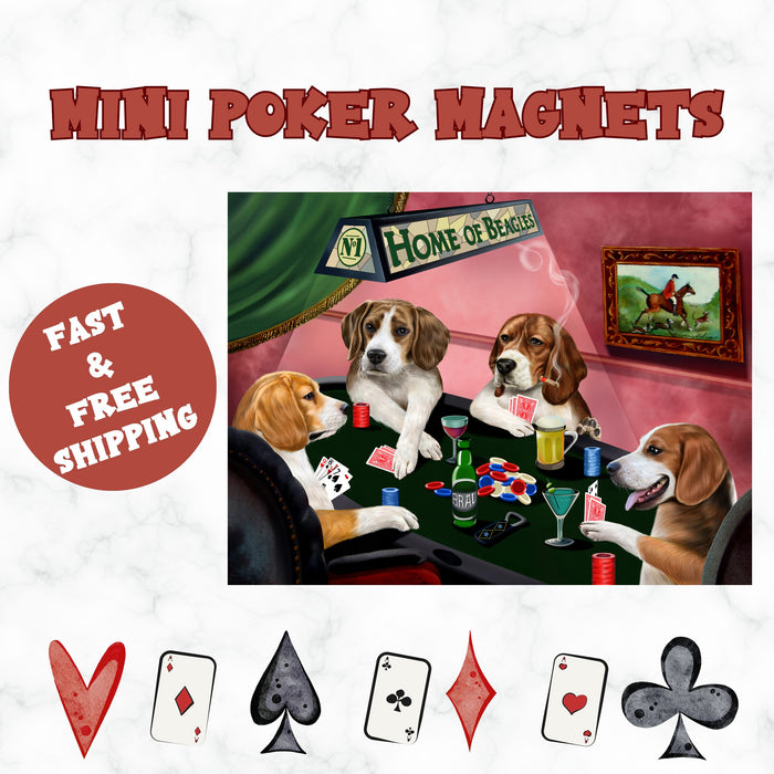 Home Of Beagles 4 Dogs Playing Poker Magnet Mini (3.5" x 2")