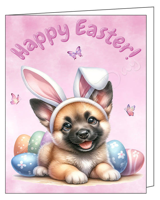 Happy Easter Belgian Malinois Greeting Cards, Spring Holiday Notecards Blank Inside Envelopes Included, Unique Easter Egg Cards for Dog Lovers