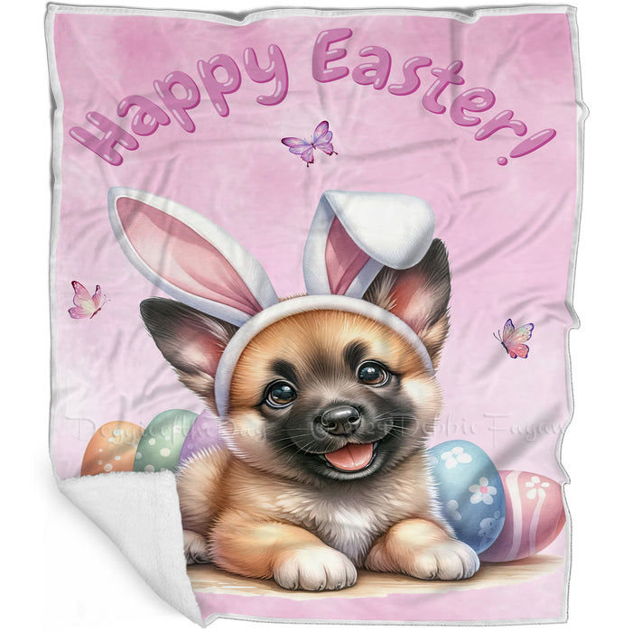 Easter Egg Hunt Belgian Malinois with Bunny Ears Happy Easter Holiday Blanket, EGHNTBLNKTDG00009