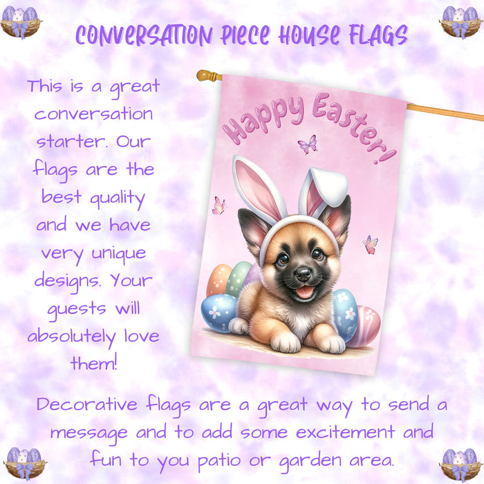 Belgian Malinois Puppy Easter House Flag 28 x 40 Double Sided Spring Yard Decor
