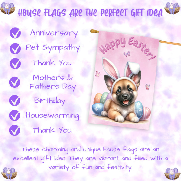 Belgian Malinois Puppy Easter House Flag 28 x 40 Double Sided Spring Yard Decor