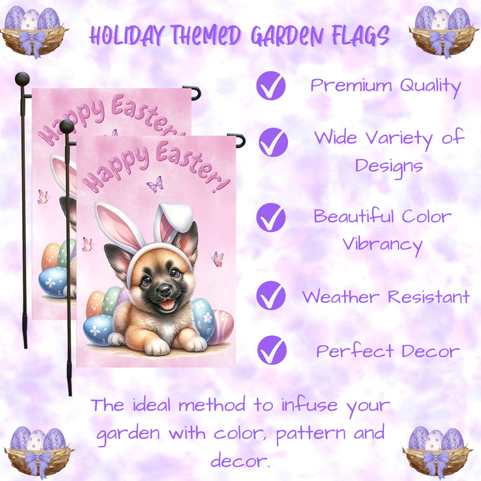 Belgian Malinois Dog Easter Dog Bunny Garden Flag Eggs Spring Lawn Porch Décor 12x18 Inch Single Side and Double Sided