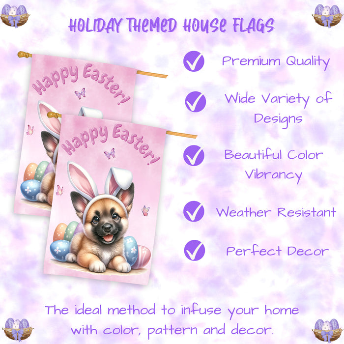 Belgian Malinois Puppy Easter House Flag 28 x 40 Double Sided Spring Yard Decor