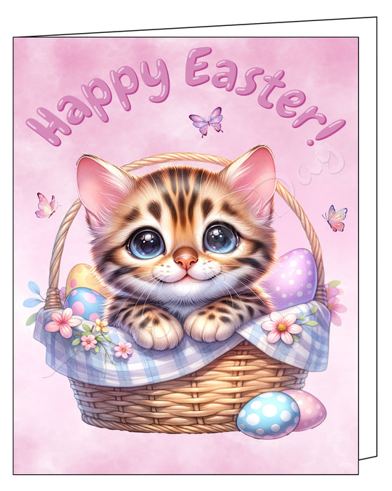 Happy Easter Bengal Cat Greeting Cards, Spring Holiday Notecards Blank Inside Envelopes Included, Unique Easter Egg Cards for Cat Lovers