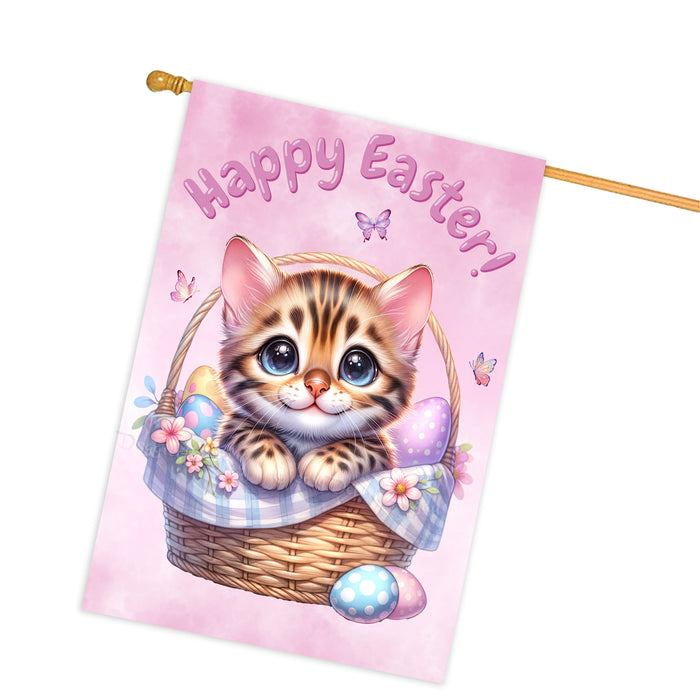 Happy Easter Bengal Cat, Egg Hunt House Flags for Home Decorations - Double Sided Yard Lawn Easter Festival Decorative Gift - Holiday Cats Flag Decor 28"w x 40"h, EGHNT00010
