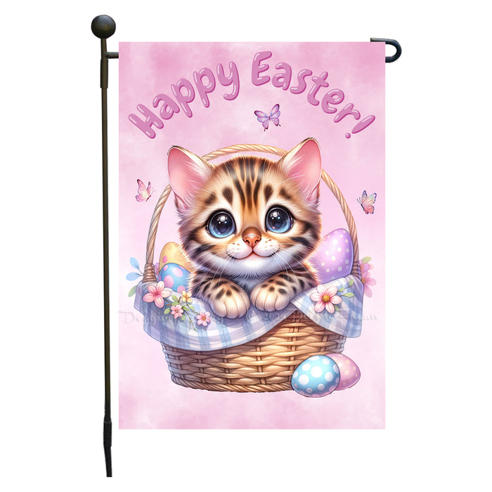 Easter Bengal Cat Garden Flag, Cute Happy Easter, Egg Hunt Basket, Personalized Double Sided Flag Yard Outdoor Decoration, EGHNT00010