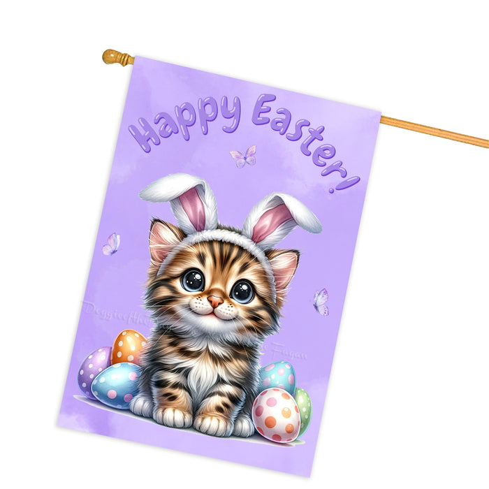 Happy Easter Bengal Cat, Egg Hunt House Flags for Home Decorations - Double Sided Yard Lawn Easter Festival Decorative Gift - Holiday Cats Flag Decor 28"w x 40"h, EGHNT00011