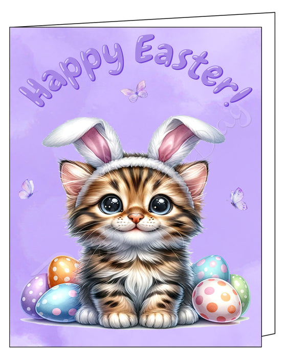 Happy Easter Bengal Cat Greeting Cards, Spring Holiday Notecards Blank Inside Envelopes Included, Unique Easter Egg Cards for Cat Lovers