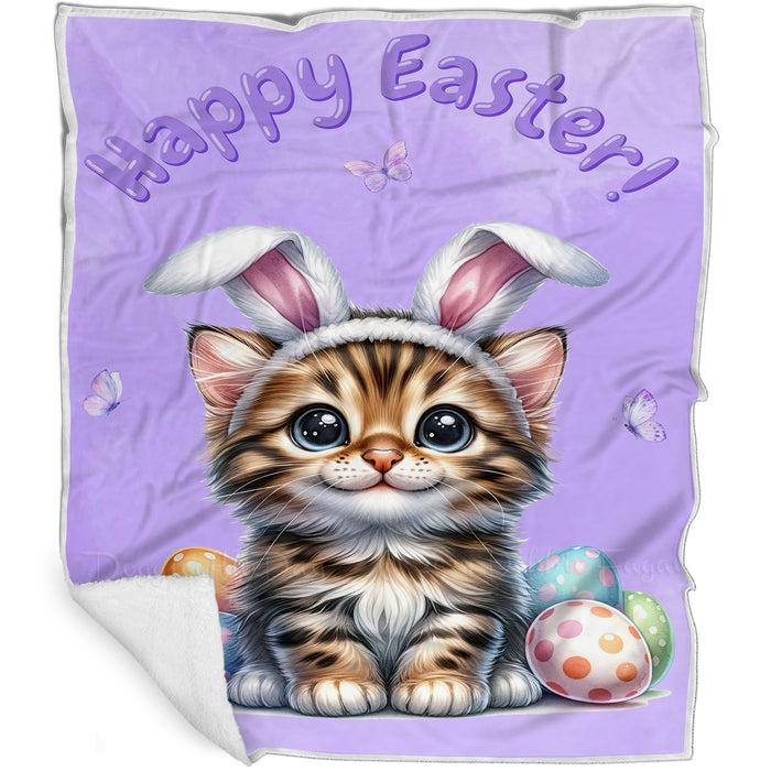 Easter Egg Hunt Bengal Cat Happy Easter Holiday Blanket EGHNTBLK011