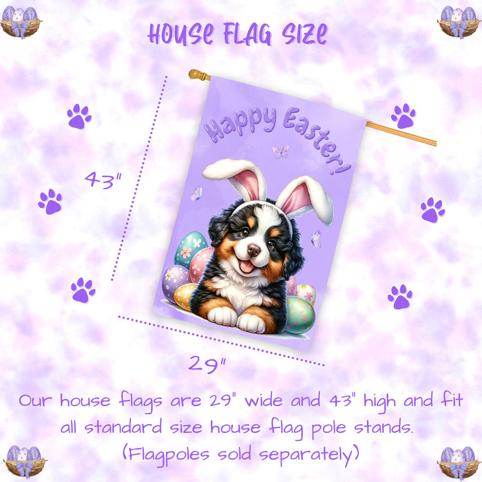 Bernese Mountain Dog Puppy Easter House Flag 28 x 40 Double Sided Spring Yard Decor