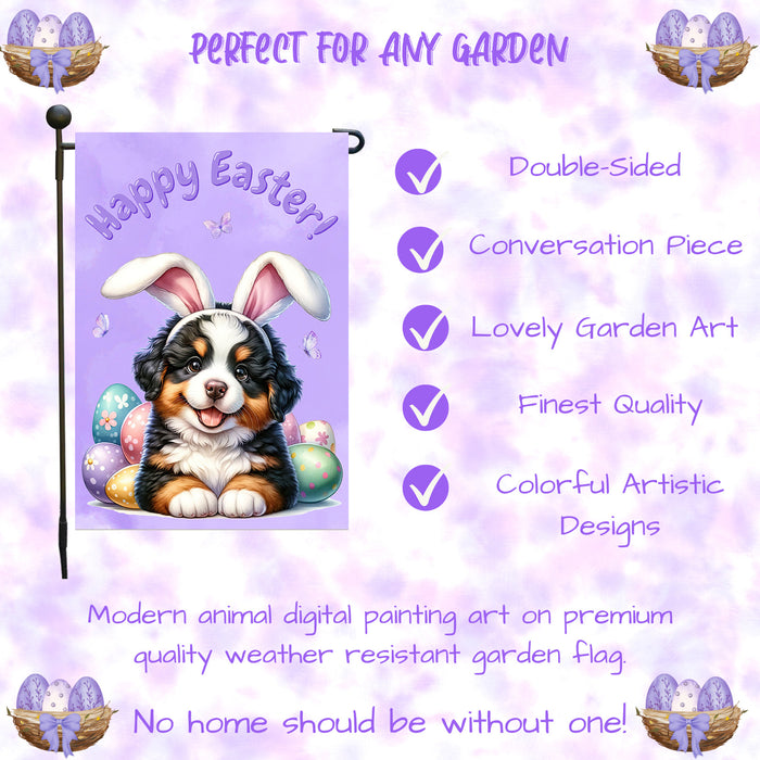 Bernese Mountain Dog Easter Garden Flag Dog Bunny Ears Eggs Spring Outdoor Décor 12x18 Inch Single Side and Double Sided