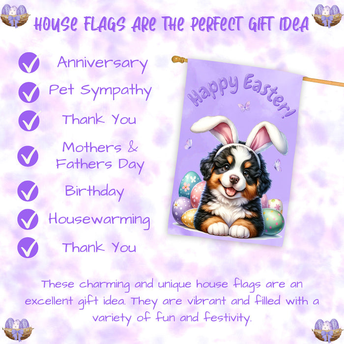 Bernese Mountain Dog Puppy Easter House Flag 28 x 40 Double Sided Spring Yard Decor