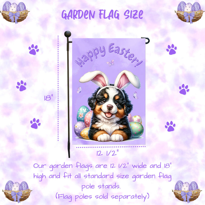 Bernese Mountain Dog Easter Garden Flag Dog Bunny Ears Eggs Spring Outdoor Décor 12x18 Inch Single Side and Double Sided