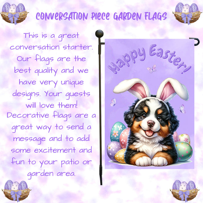Bernese Mountain Dog Easter Garden Flag Dog Bunny Ears Eggs Spring Outdoor Décor 12x18 Inch Single Side and Double Sided