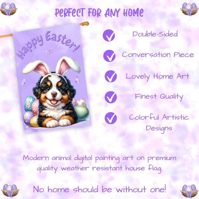 Bernese Mountain Dog Puppy Easter House Flag 28 x 40 Double Sided Spring Yard Decor