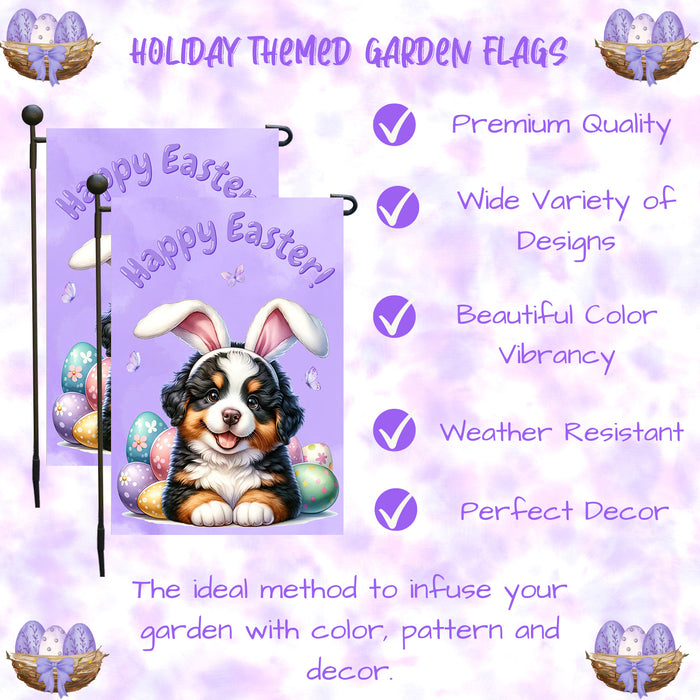 Bernese Mountain Dog Easter Garden Flag Dog Bunny Ears Eggs Spring Outdoor Décor 12x18 Inch Single Side and Double Sided