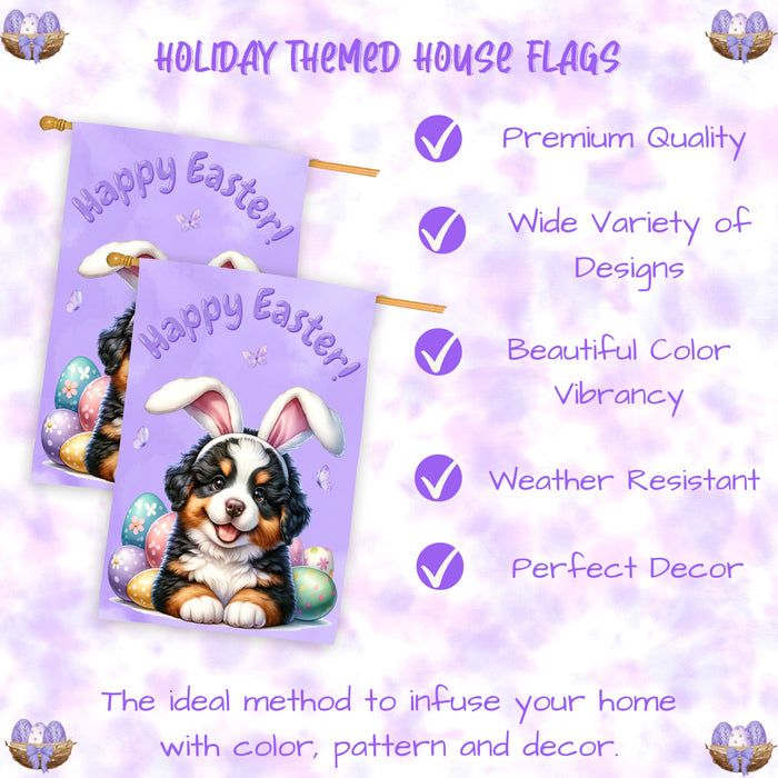 Bernese Mountain Dog Puppy Easter House Flag 28 x 40 Double Sided Spring Yard Decor