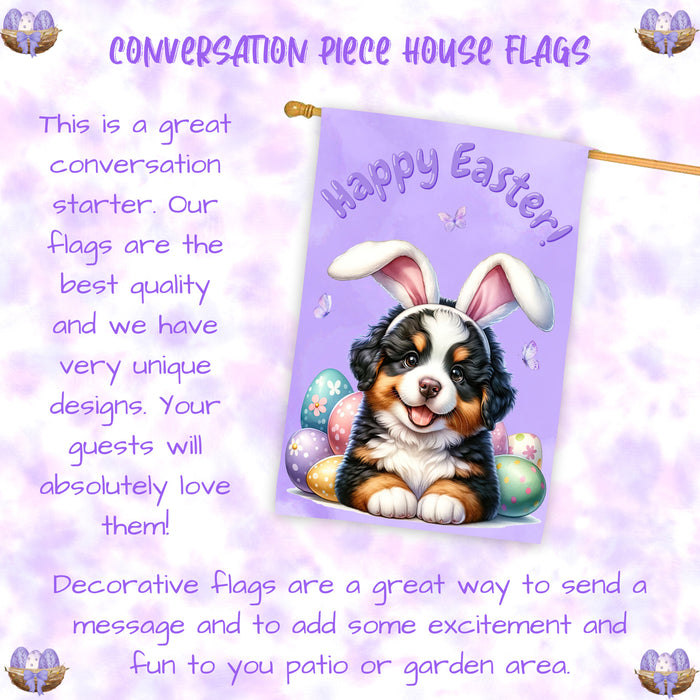 Bernese Mountain Dog Puppy Easter House Flag 28 x 40 Double Sided Spring Yard Decor