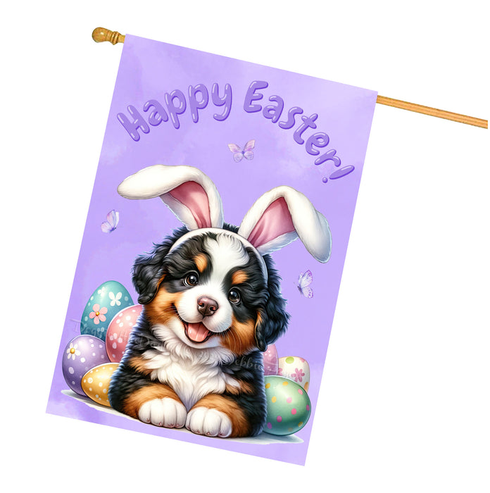 Bernese Mountain Dog Puppy Easter House Flag 28 x 40 Double Sided Spring Yard Decor