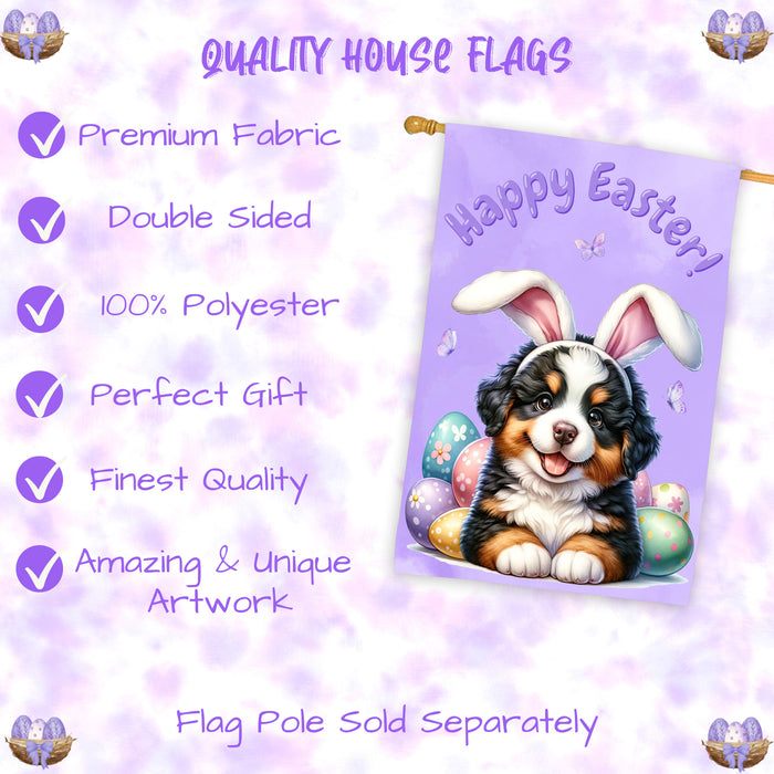 Bernese Mountain Dog Puppy Easter House Flag 28 x 40 Double Sided Spring Yard Decor