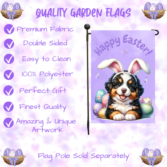 Bernese Mountain Dog Easter Garden Flag Dog Bunny Ears Eggs Spring Outdoor Décor 12x18 Inch Single Side and Double Sided