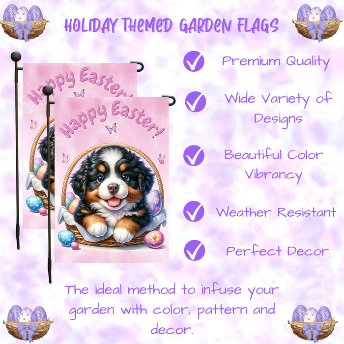 Bernese Mountain Dog Farmhouse Easter Garden Flag Eggs Spring Outdoor Decor 12x18 Inch Single Side and Double Sided
