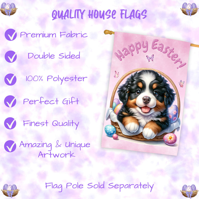 Bernese Mountain Dog Easter House Flag 28 x 40 Double Sided Spring Yard Decor