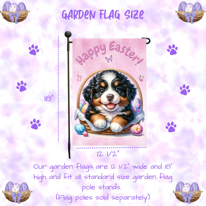 Bernese Mountain Dog Farmhouse Easter Garden Flag Eggs Spring Outdoor Decor 12x18 Inch Single Side and Double Sided