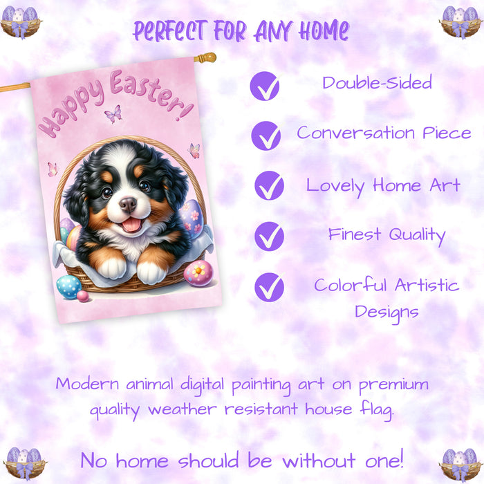Bernese Mountain Dog Easter House Flag 28 x 40 Double Sided Spring Yard Decor