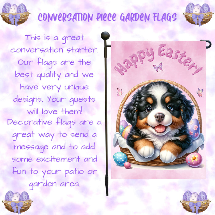 Bernese Mountain Dog Farmhouse Easter Garden Flag Eggs Spring Outdoor Decor 12x18 Inch Single Side and Double Sided