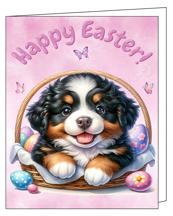 Happy Easter Bernese Mountain Dog Greeting Cards, Spring Holiday Notecards Blank Inside Envelopes Included, Unique Easter Egg Cards for Dog Lovers