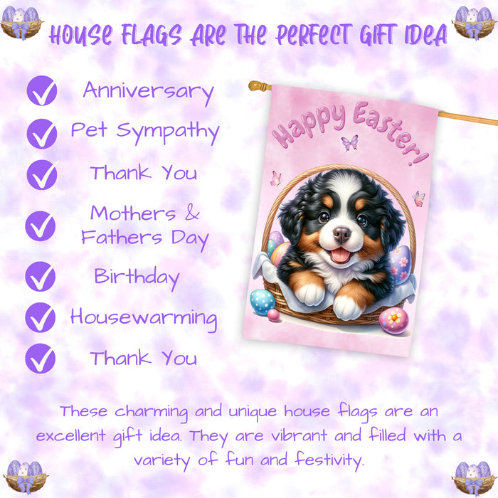 Bernese Mountain Dog Easter House Flag 28 x 40 Double Sided Spring Yard Decor
