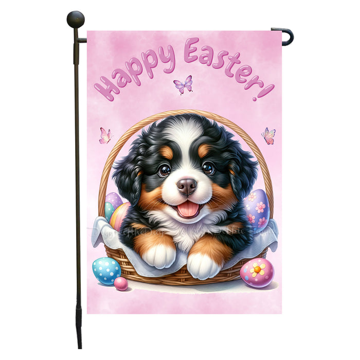Bernese Mountain Dog Farmhouse Easter Garden Flag Eggs Spring Outdoor Decor 12x18 Inch Single Side and Double Sided