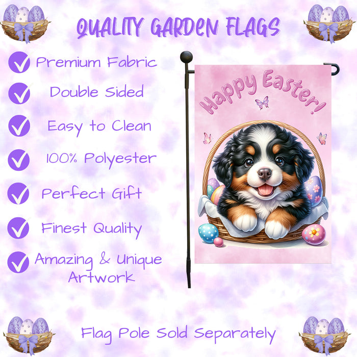 Bernese Mountain Dog Farmhouse Easter Garden Flag Eggs Spring Outdoor Decor 12x18 Inch Single Side and Double Sided