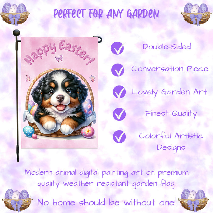 Bernese Mountain Dog Farmhouse Easter Garden Flag Eggs Spring Outdoor Decor 12x18 Inch Single Side and Double Sided