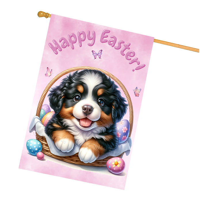 Bernese Mountain Dog Easter House Flag 28 x 40 Double Sided Spring Yard Decor