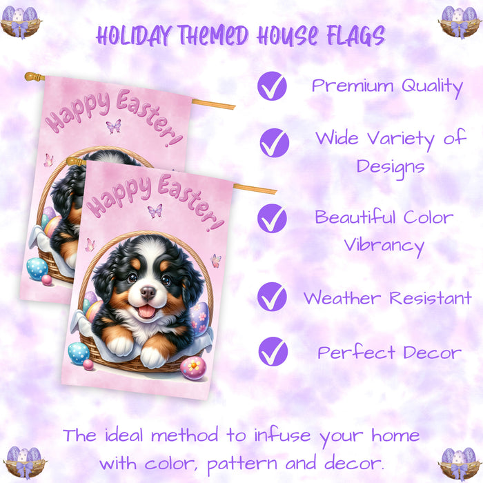 Bernese Mountain Dog Easter House Flag 28 x 40 Double Sided Spring Yard Decor