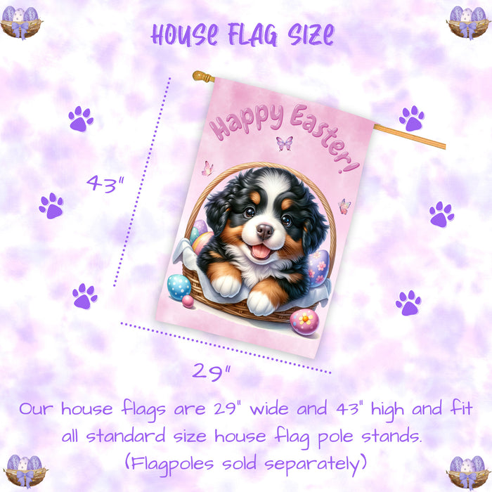 Bernese Mountain Dog Easter House Flag 28 x 40 Double Sided Spring Yard Decor