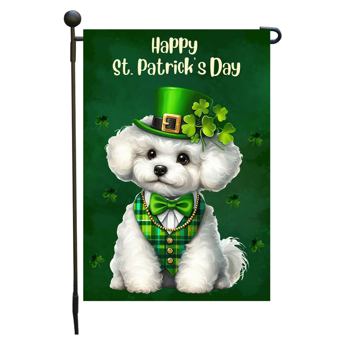 Bichon Frise St. Patrick's Day Irish Dog Garden Flag, Paddy's Day Party Decor, Green Design, Pet Gift, Double Sided, Irish Doggy Delight