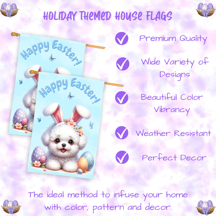 Bichon Frise Puppy Easter House Flag 28 x 40 Double Sided Spring Outdoor Yard Decor