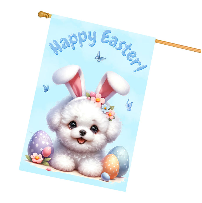 Bichon Frise Puppy Easter House Flag 28 x 40 Double Sided Spring Outdoor Yard Decor