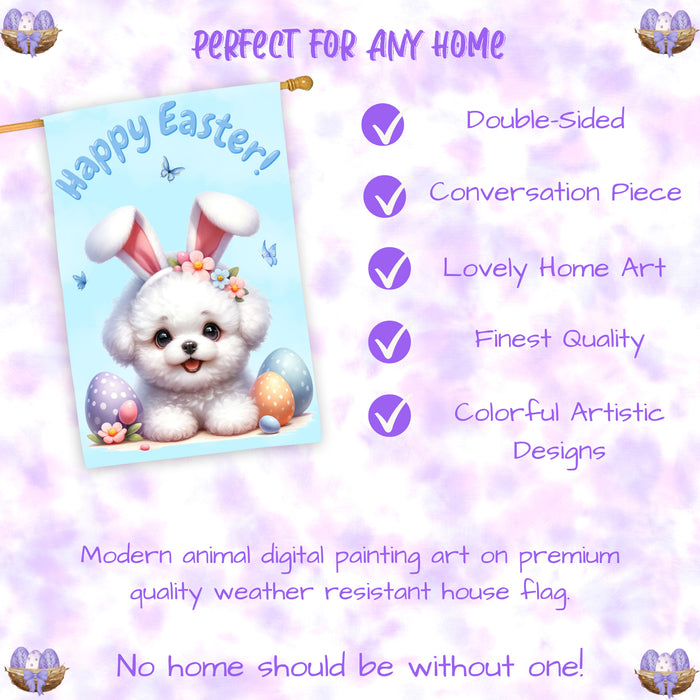 Bichon Frise Puppy Easter House Flag 28 x 40 Double Sided Spring Outdoor Yard Decor