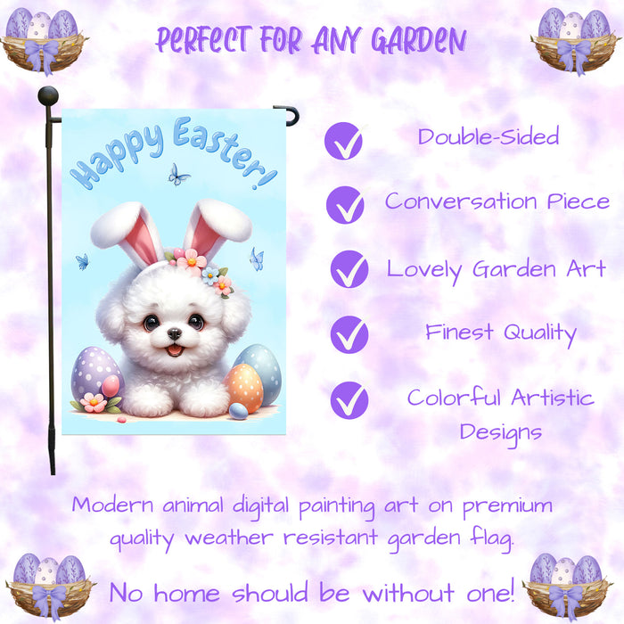 Bichon Frise Dog Easter Flag Bunny Ears Eggs Outdoor Garden Yard Decor Spring 12x18 Inch Single Side and Double Sided