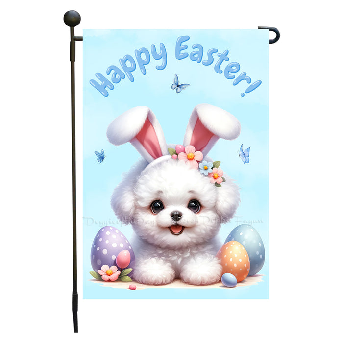 Bichon Frise Dog Easter Flag Bunny Ears Eggs Outdoor Garden Yard Decor Spring 12x18 Inch Single Side and Double Sided