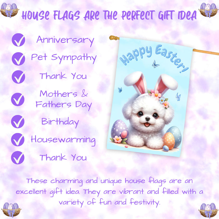 Bichon Frise Puppy Easter House Flag 28 x 40 Double Sided Spring Outdoor Yard Decor