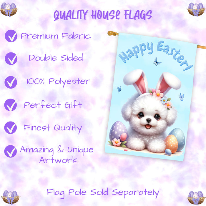 Bichon Frise Puppy Easter House Flag 28 x 40 Double Sided Spring Outdoor Yard Decor